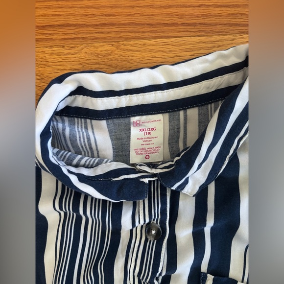 No Boundaries Blouse Women’s XXL (19) Juniors Blue White Striped Button Down Top - Picture 2 of 7